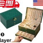 3 Layers Jewelry Box Organizer Large Capacity Ring Earring Necklace Storage Case