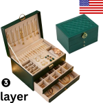 3 Layers Jewelry Box Organizer Large Capacity Ring Earring Necklace Storage Case