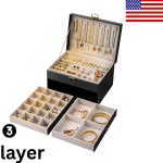 3 Layers Jewelry Box Organizer Large Capacity Ring Earring Necklace Storage Case