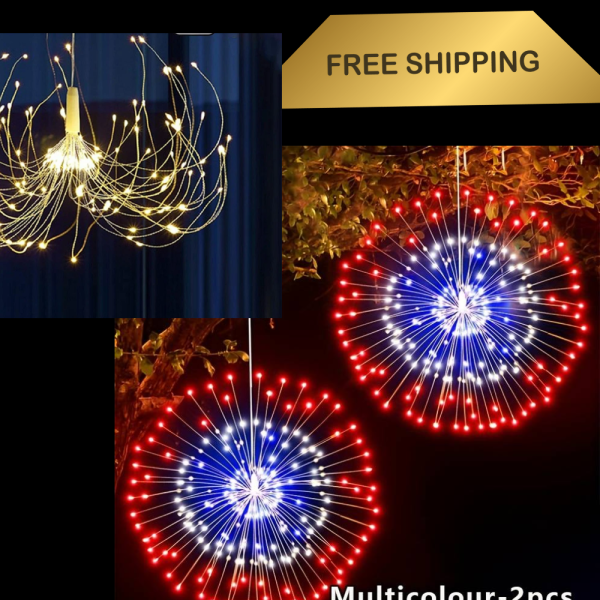 Share 180 2 PC LED Firework Fairy String Lights Xmas Hanging Lamp with Remote, 8 Mode
