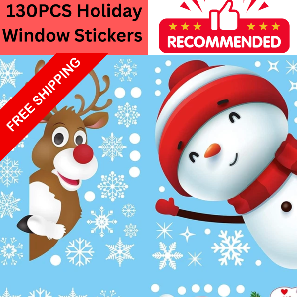130 Christmas Window Clings Stickers Snowflake Santa Reindeer Xmas Glass Decore