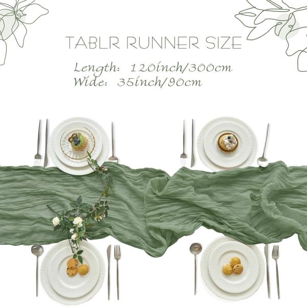 IVAPUPU 2 Pcs Cheesecloth Table Runner - 10ft Sage Green Easter Decor Boho Gauze Cheese Cloth Table Runners for Baby Shower Decorations Wedding Party Spring Garden Farmhouse