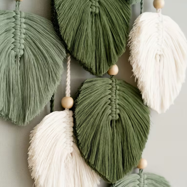 Boho Green Leaf Wall Hanging Tapestry Handwoven Acrylic Wall Art Indoor